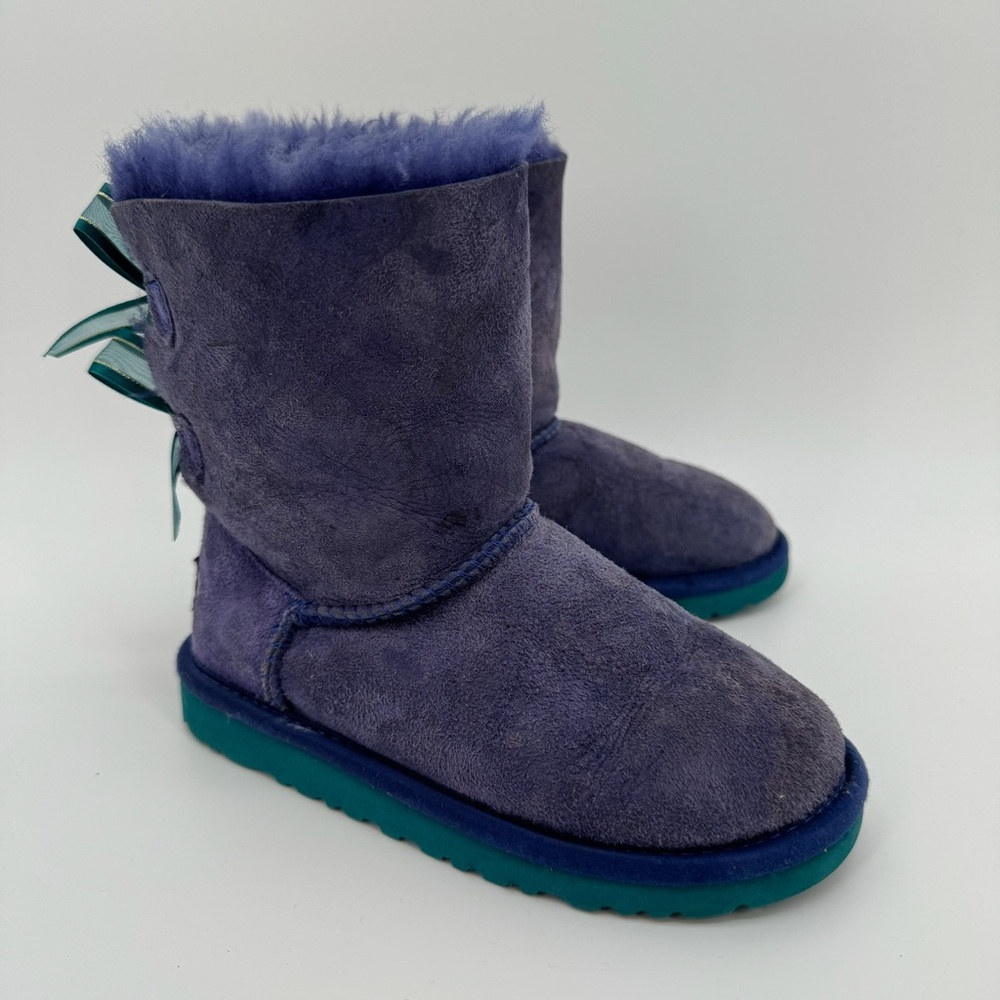 Ugg Bailey Bow Winter Suede Purple Sheepskin Shearling Little Kid 12
